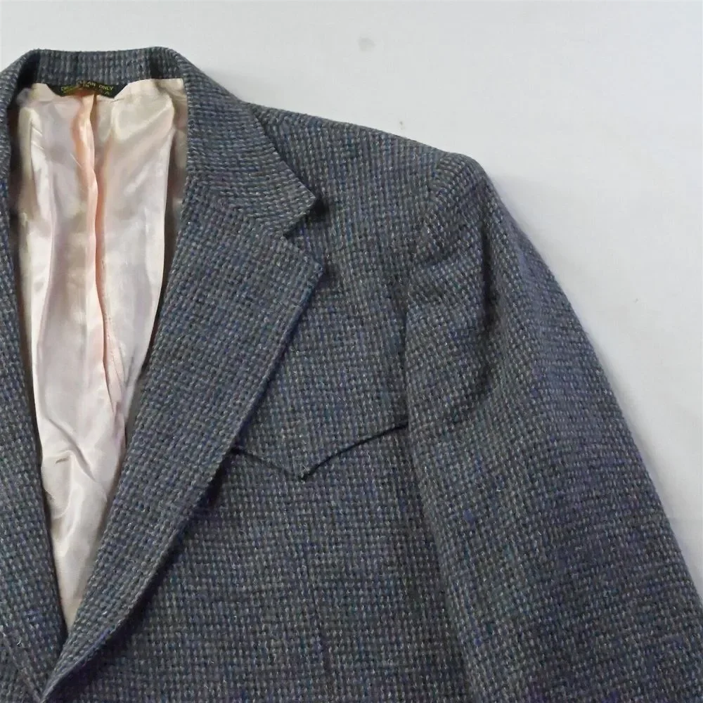 Vtg Pagano West 48L Blue‎ Tweed Wool Western Yoke Mens Blazer Jacket Sport Coat